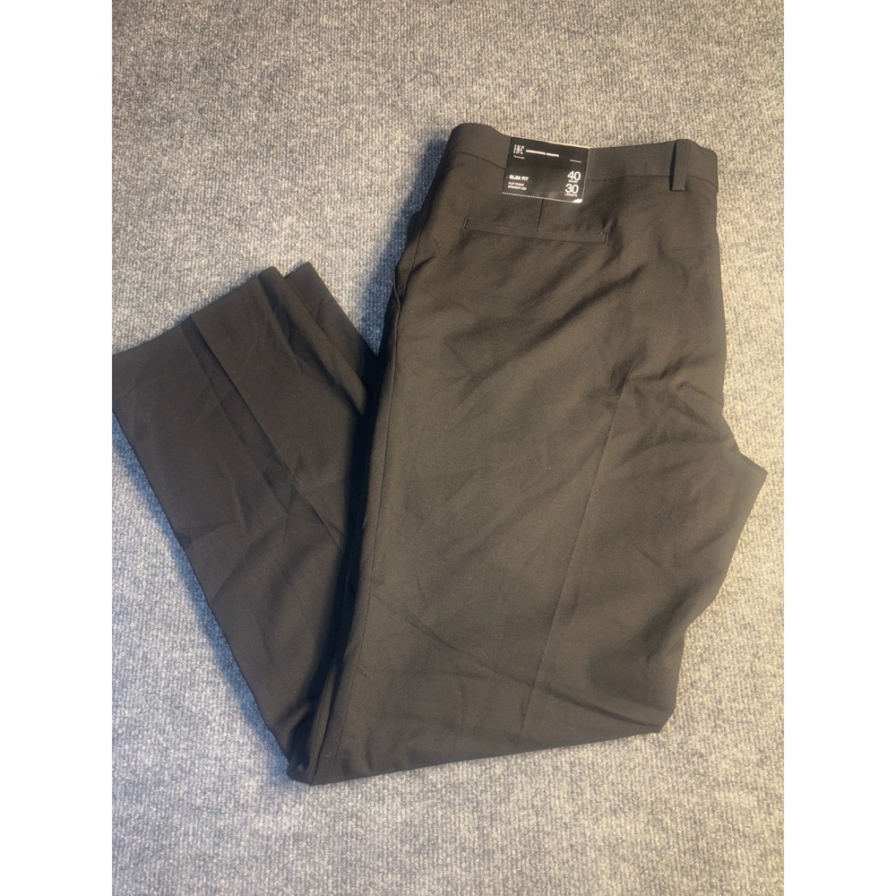 I.N.C International Concepts Pants Mens 40x30 Black Flat Front Slim Fit Straight